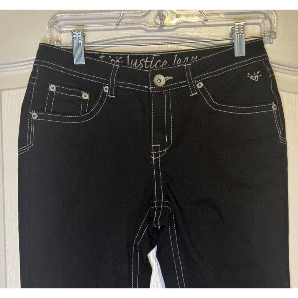 Justice Black Jeans Girls Size 12.5 Simply Low Straight Leg Contrast Stitching